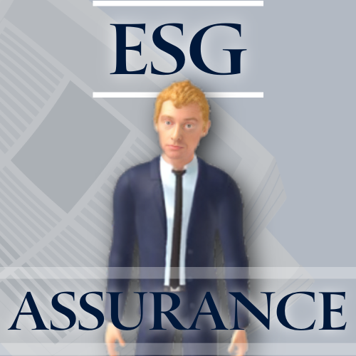 Person in a suit with 'ESG Assurance' text on a gray background