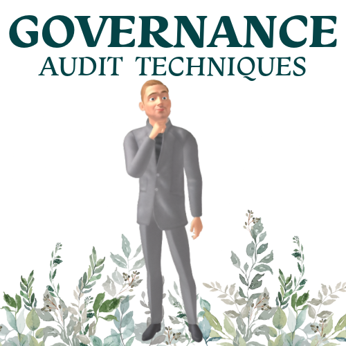 Man in a suit with 'Governance Audit Techniques' text and foliage at the bottom