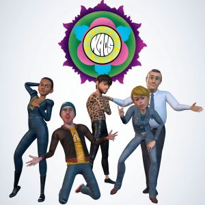 Five 3D-rendered characters on a white background with the word 'KAOS' in a colorfull circle.