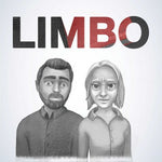 A graphic print or poster featuring the word 'LIMBO' in bold black and red letters above a black and white pencil-style illustration of a man and a woman, on a light gray background.