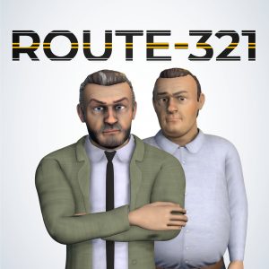 3D-rendered characters wearing Route-321 branded clothing, with large 'ROUTE-321' text at the top on a light gray background.