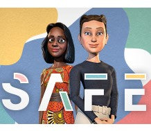 A colorful graphic with two illustrated people standing in front of abstract shapes and large stylized letters spelling 'SALE'. This is not a standard product photo, and no specific sellable product is clearly shown, so subject_type is Other.