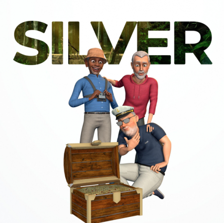 Three 3D rendered characters standing above a treasure chest with the word 'SILVER' in the background.
