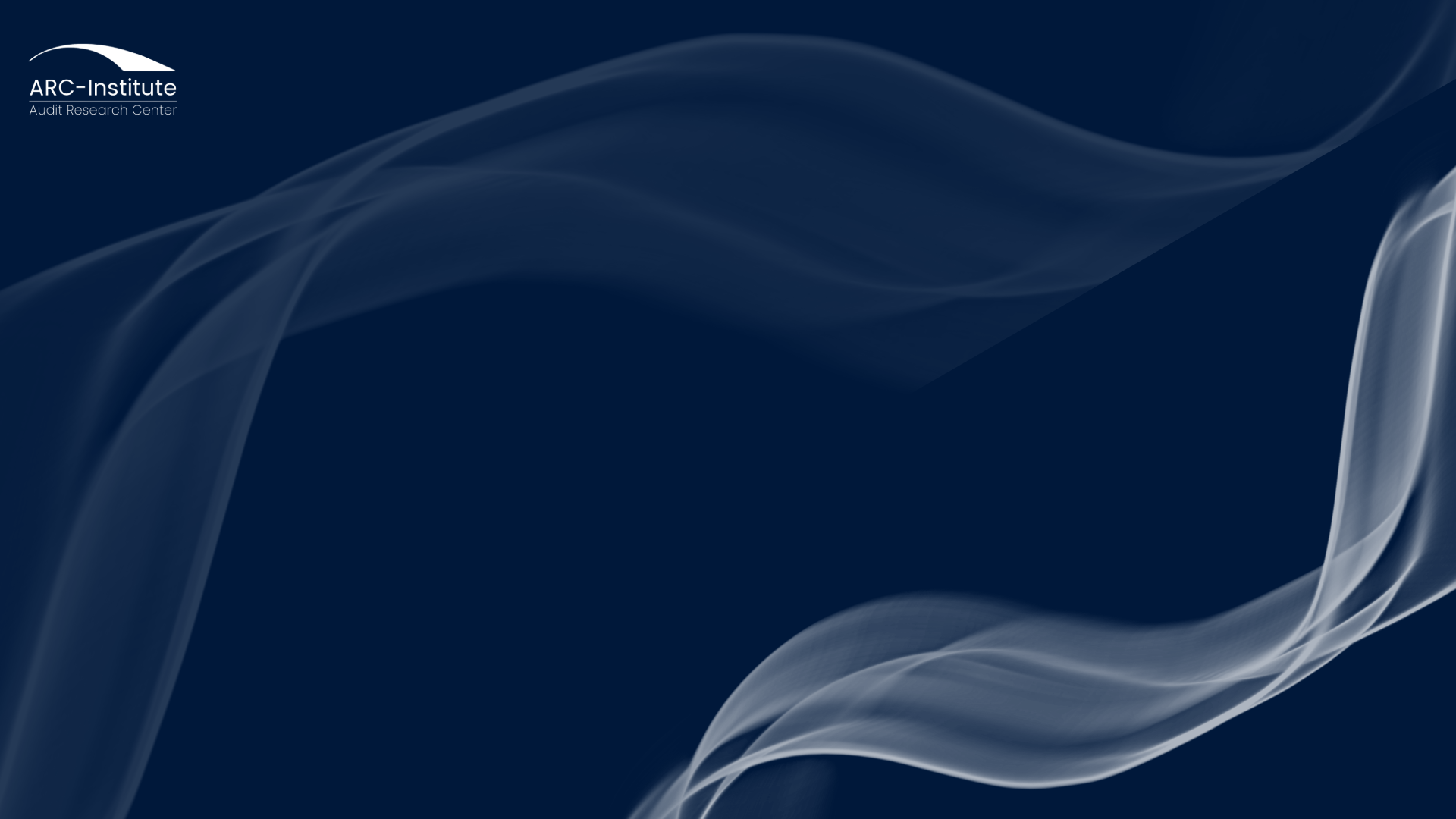 Abstract dark navy background with flowing translucent white wave-like lines and the ARC-Institute logo in the upper left corner.