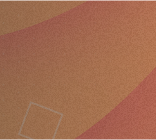 A close-up of a textured material swatch showing a warm, mottled blend of terracotta, rust, and peach-orange tones with a faint square outline.